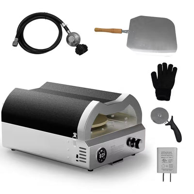 12 In. Propane Pizza Oven, Outdoor Pizza Oven in Black with Rotating Pizza Stone, Glove and Pizza Cutter