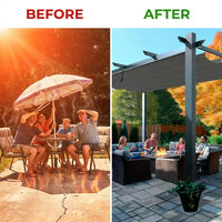 16 Ft. W X 12 Ft. D Aluminum Pergola Outdoor with Dark Gray Retractable Canopy — Before & After