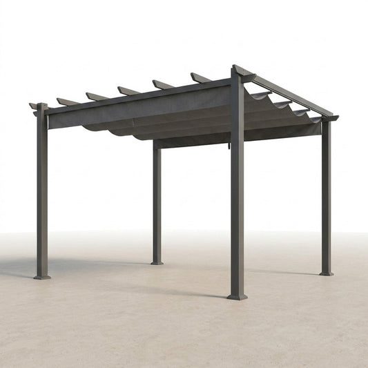 16 Ft. W X 12 Ft. D Aluminum Pergola Outdoor with Dark Gray Retractable Canopy — Studio Shot