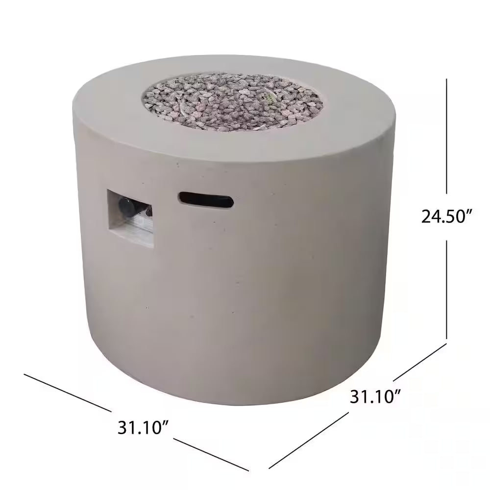 Zachary 31 In. X 24.5 In. Circular Concrete Propane Outdoor Patio Fire Pit in Light Gray