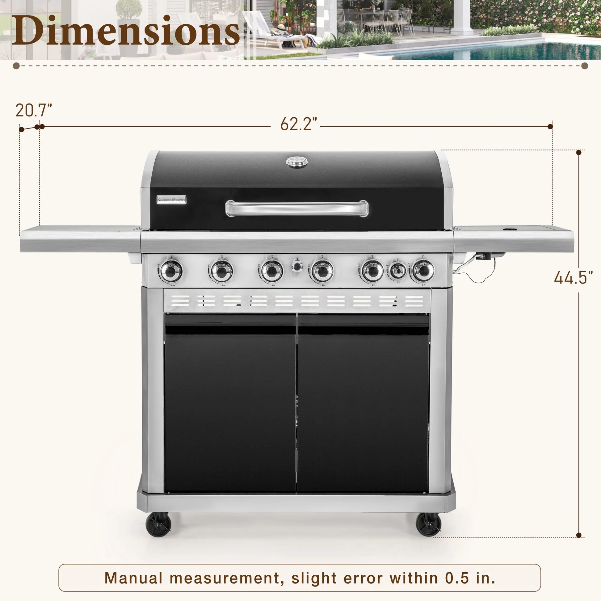 6 Burner Propane Gas Grill and Griddle Combo with Side Burner 740 Sq. In. Large Cooking Area 52,000 but Output BBQ Grill