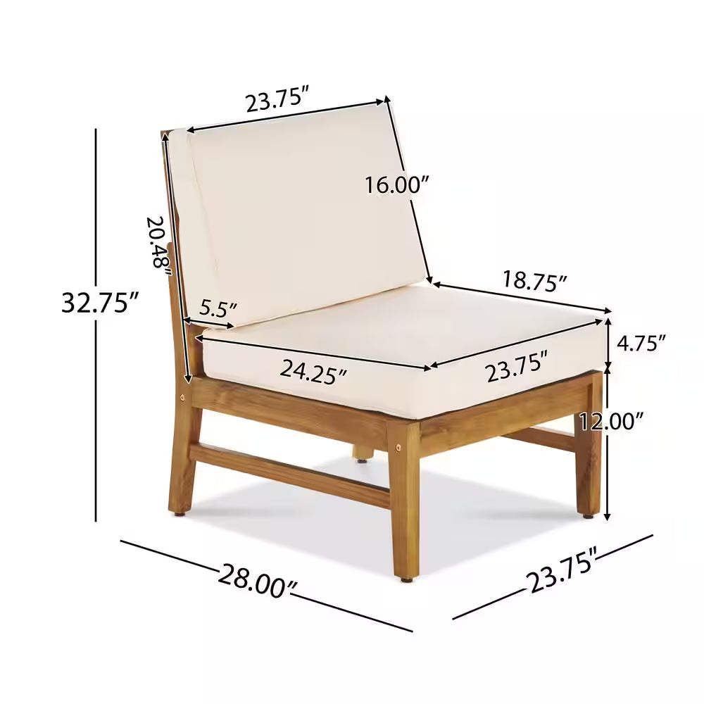 Perla Teak Brown 5-Piece Wood Outdoor Patio Fire Pit Conversation Set with Cream Cushions